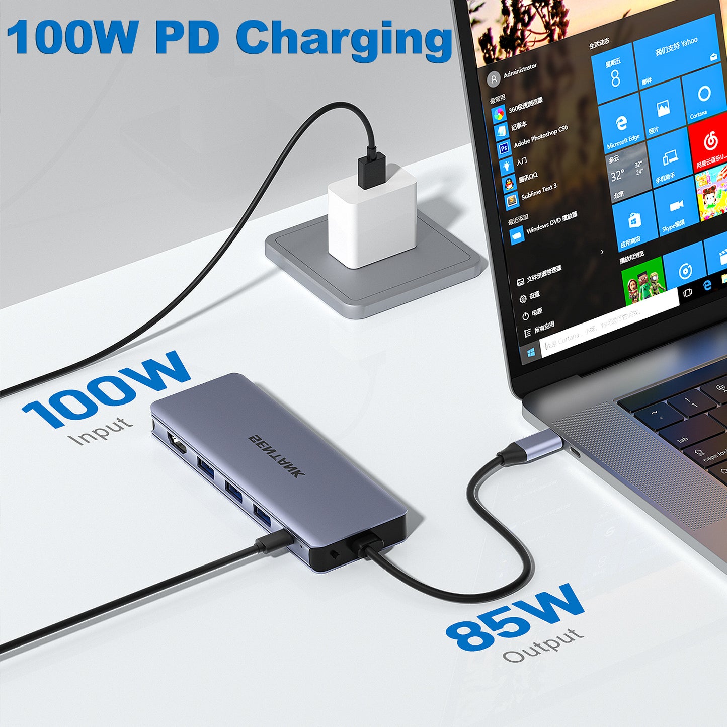 SENTANK 6 in 1 USB C Hub M.2 NVMe SSD Hard Drive Enclosure with 4K@60Hz HDMI, 3 10Gbps USB 3.0 and 100W USB C PD Charging Compatible wtih MacBook Pro/Air/Dell/Lenovo
