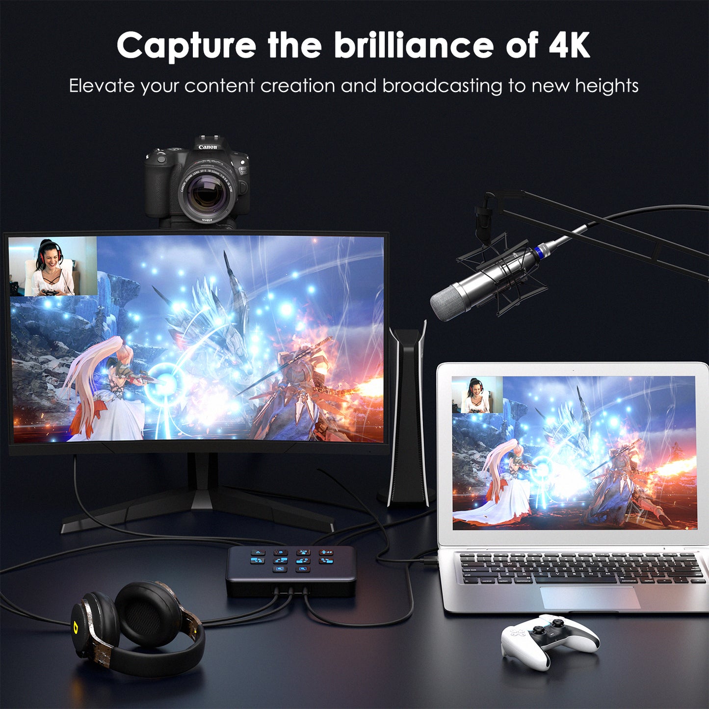 External Capture Card, Dual-Channel Audio Video External Camera Capture Card Stream and Record in 1080P/60fps Compatible with Xbox Series X/S, PS5/PS4/Pro, Nintendo Switch on OBS, Zoom and PC/Mac