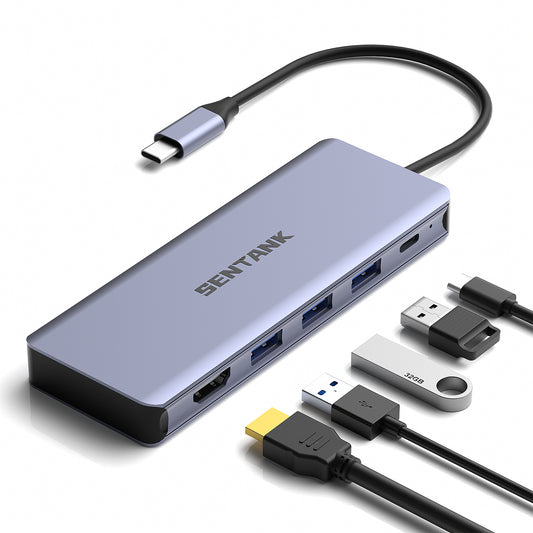 SENTANK 6 in 1 USB C Hub M.2 NVMe SSD Hard Drive Enclosure with 4K@60Hz HDMI, 3 10Gbps USB 3.0 and 100W USB C PD Charging Compatible wtih MacBook Pro/Air/Dell/Lenovo