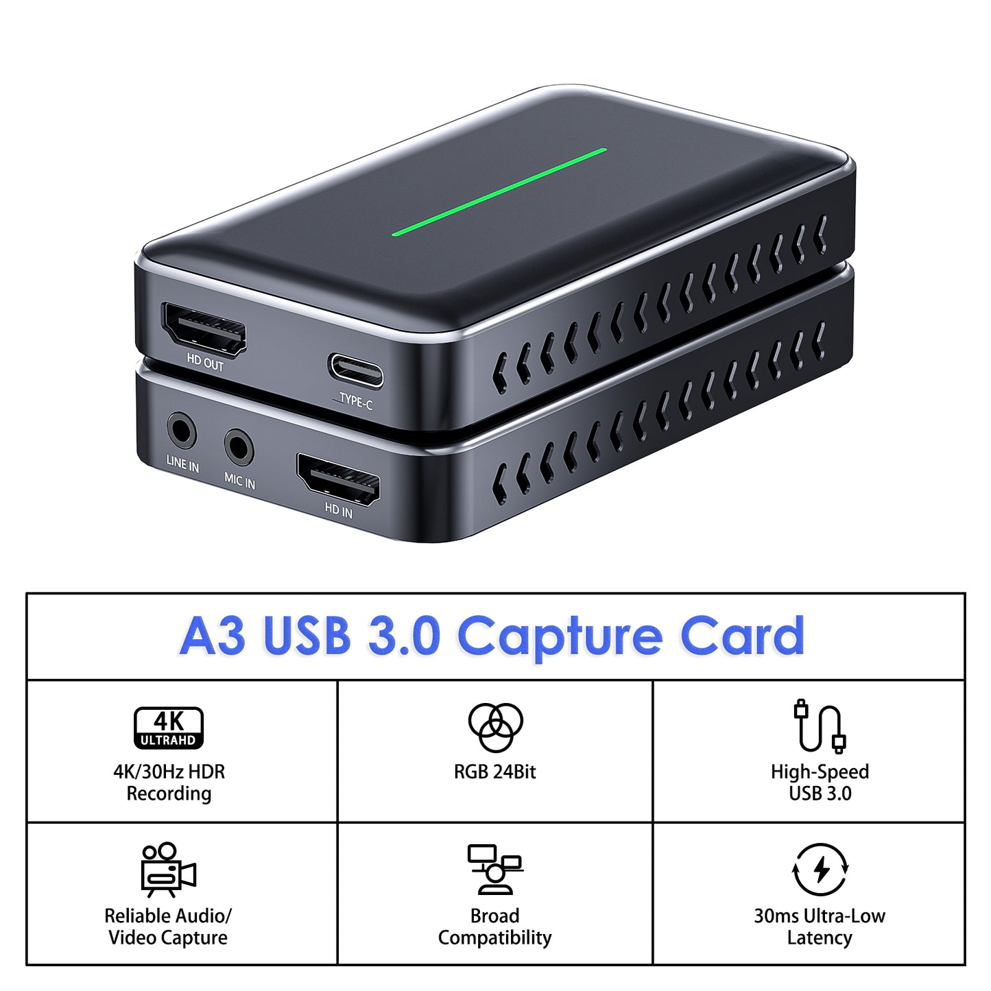 4K External Capture Card, Audio Video External Camera Capture Card Stream and Record in 4K/60fps Compatible with Xbox Series X/S, PS5/PS4/Pro, Nintendo Switch on OBS, Zoom and PC/Mac